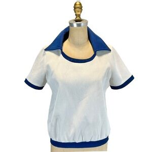 VINTAGE 60s sporty tennis‎ golf preppy top disco pointed collar short sleeve 70s